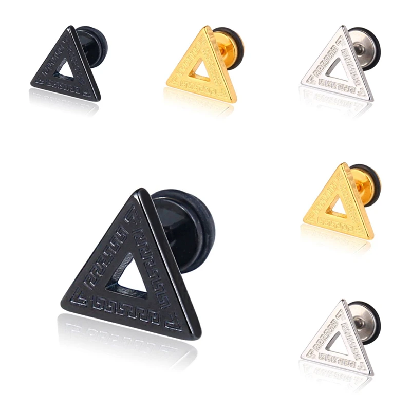 

Design Carved Stainless Steel Women's Studs Earrings For Men Ear Piericng Black Silver Color Geometric Face Stud Earring Jewelry
