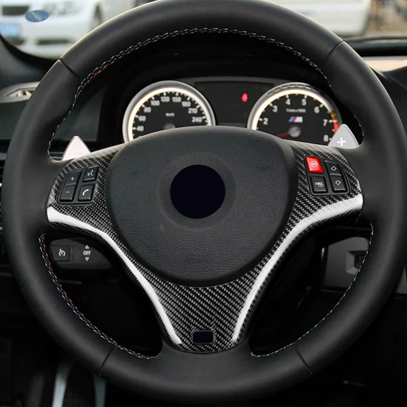 

Carbon Fiber Style Car Interior Steering Wheel Decoration Cover Trim Mouldings For-BMW 3 Series M3 E90 E92 E93 2007-2011