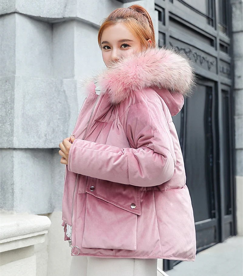 Модные осенние теплые зимние куртки Женский меховой воротник короткая парка