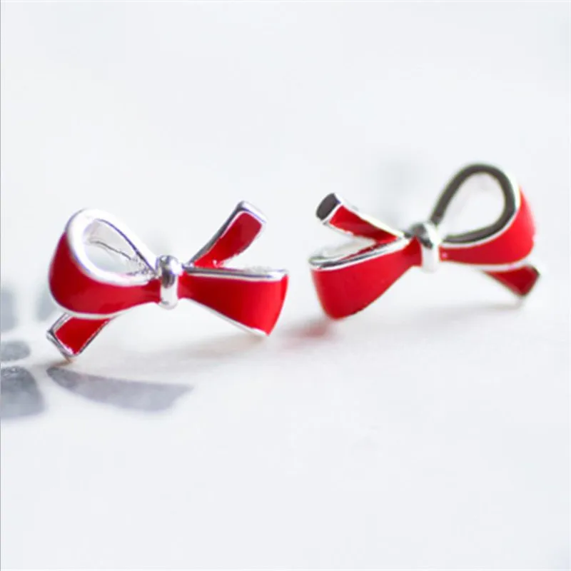Женские серьги-пусеты с красным бантом винтажные серьги-Пусеты Из 925 пробы и
