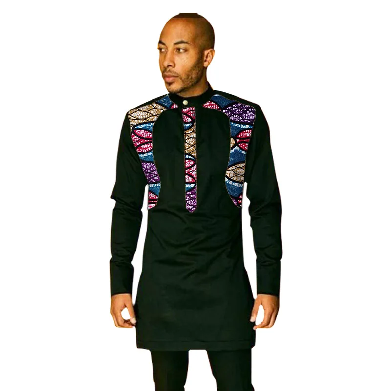 Patchwork men's africa clothing men dashiki shirts stand collar fashion long sleeve shirt custom made african clothes | Мужская