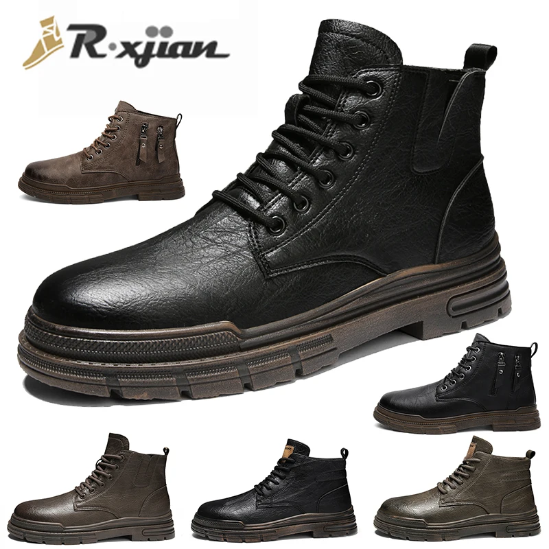

Fashionable Couple Walking Boots High Quality Dirt-resistant Leather Motorcycle Boots Wear-resistant Waterproof High-top Shoes