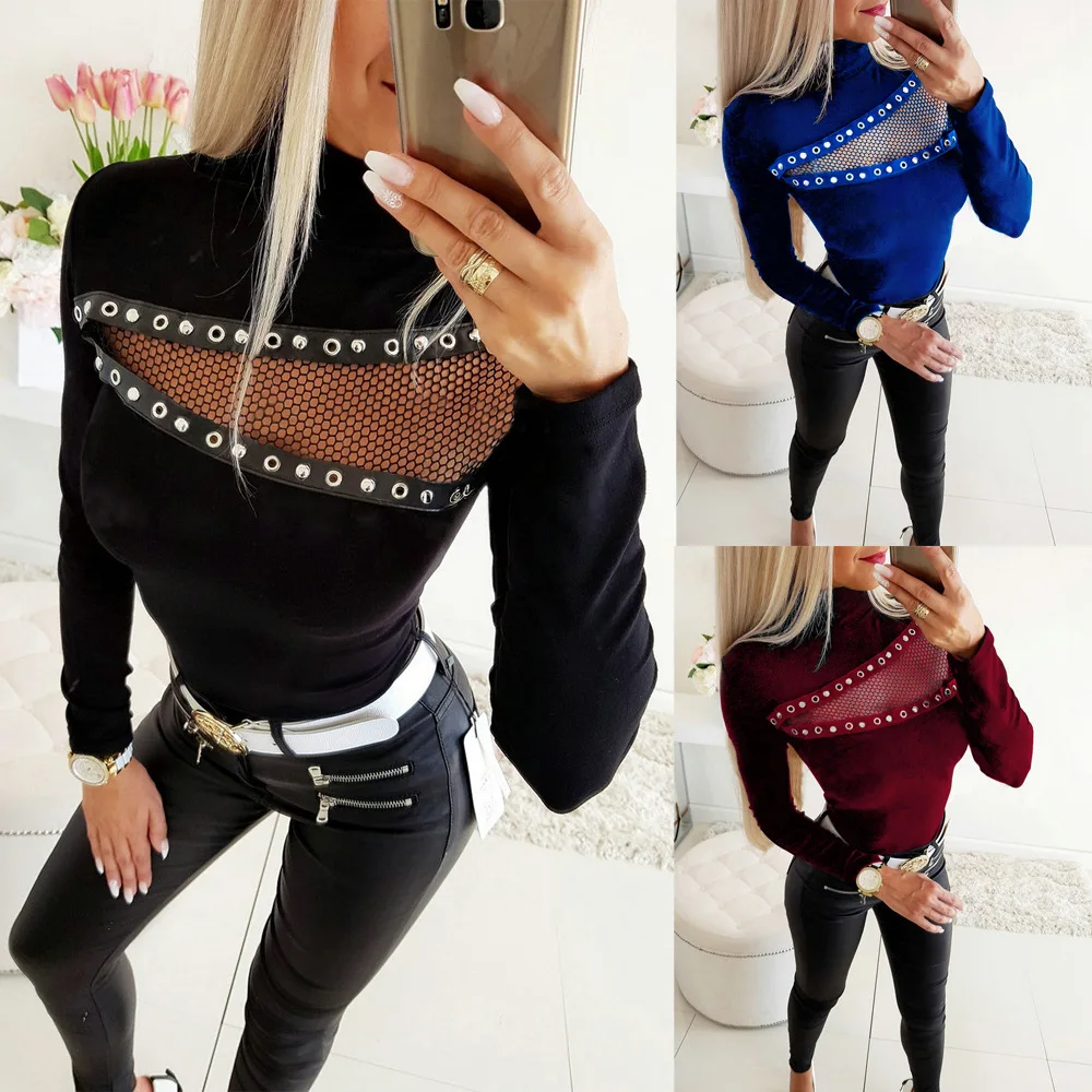 

BKLD Turtleneck Long Sleeve Women T Shirt Casual Slim Autumn Women Tees Tops Ladies Clothes Hollow Out Tshirt Female Clubwear
