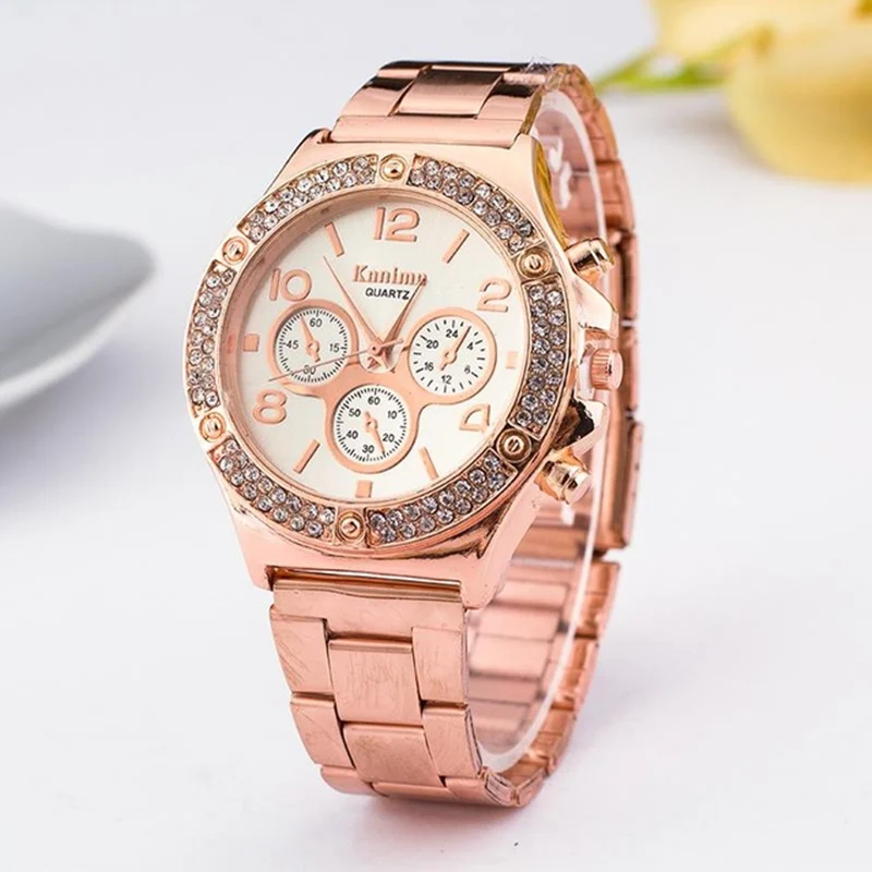 

Zegarki New high quality luxury 3 Eyes Geneva Women watches Reloj Stainless Steel Rhinestone Quartz men watch часы женские