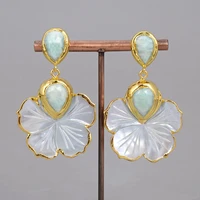 natural white mother of pearl shell carved flower amazonites stud dangle earrings trendy style for women