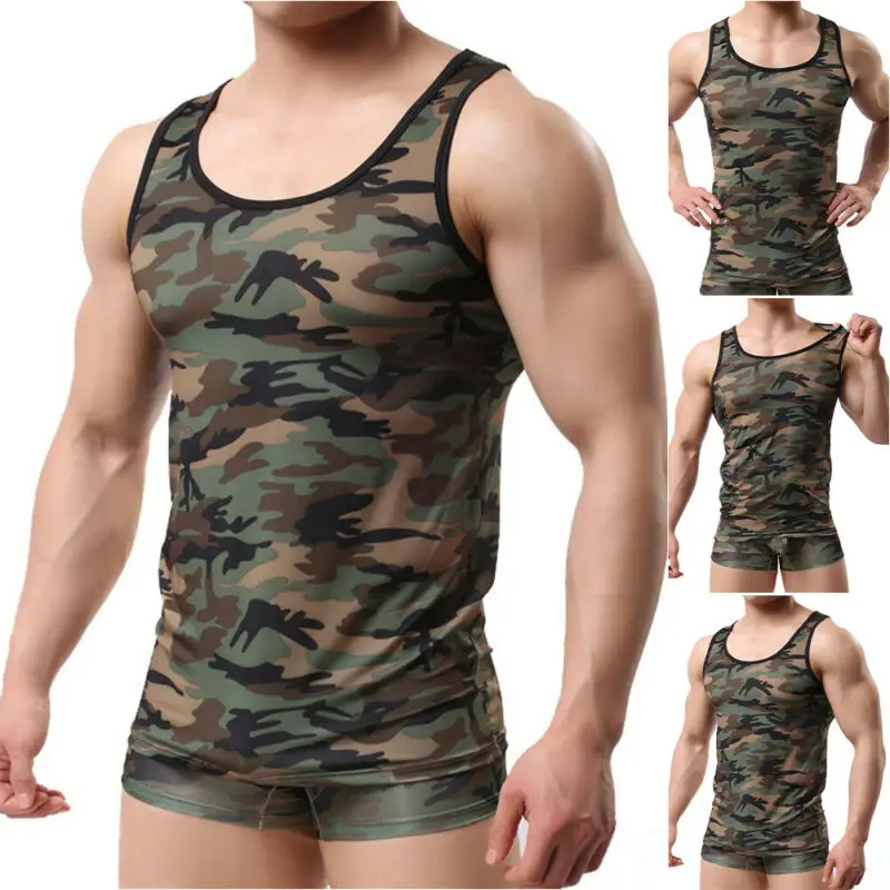 

Мужская Летняя камуфляжная облегающая футболка без рукавов 2021 майка с принтом U-образный вырез повседневная одежда свободные топы мужская ...