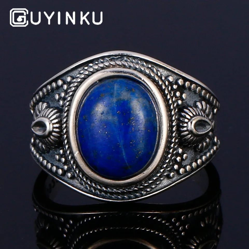 Lapis GUYINKU Природный чароит Lapis розовый кварц красочные драгоценные камни кольца 925 пробы серебряные ювелирные изделия для женщин мужчин пара колец - Цвет камня: Lapis
