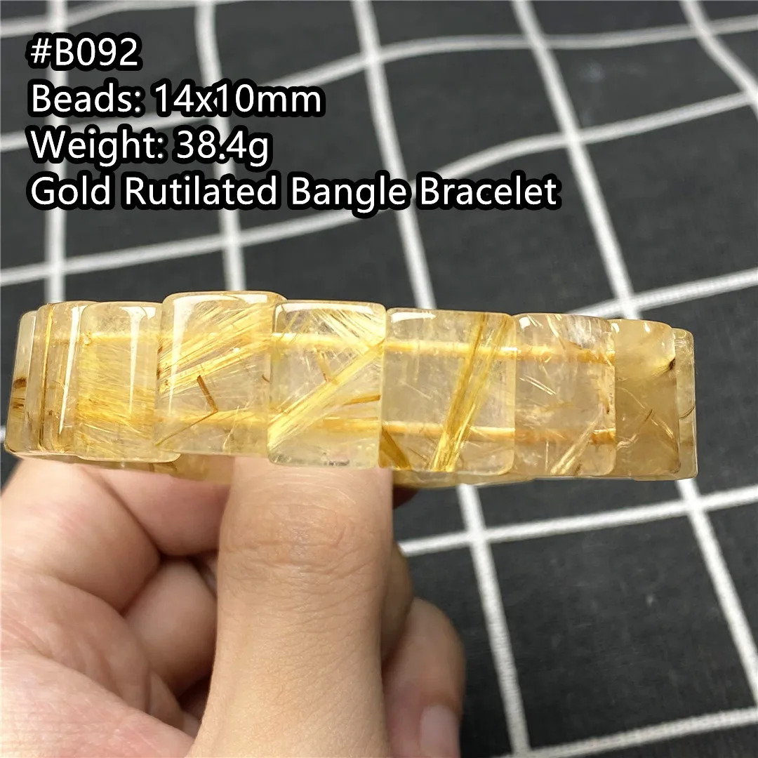 

Natural Gold Rutilated Quartz Bangle Bracelet For Women Men Wealth Luck Gift Crystal Stone 14x10mm Beads Strands Jewelry AAAAA