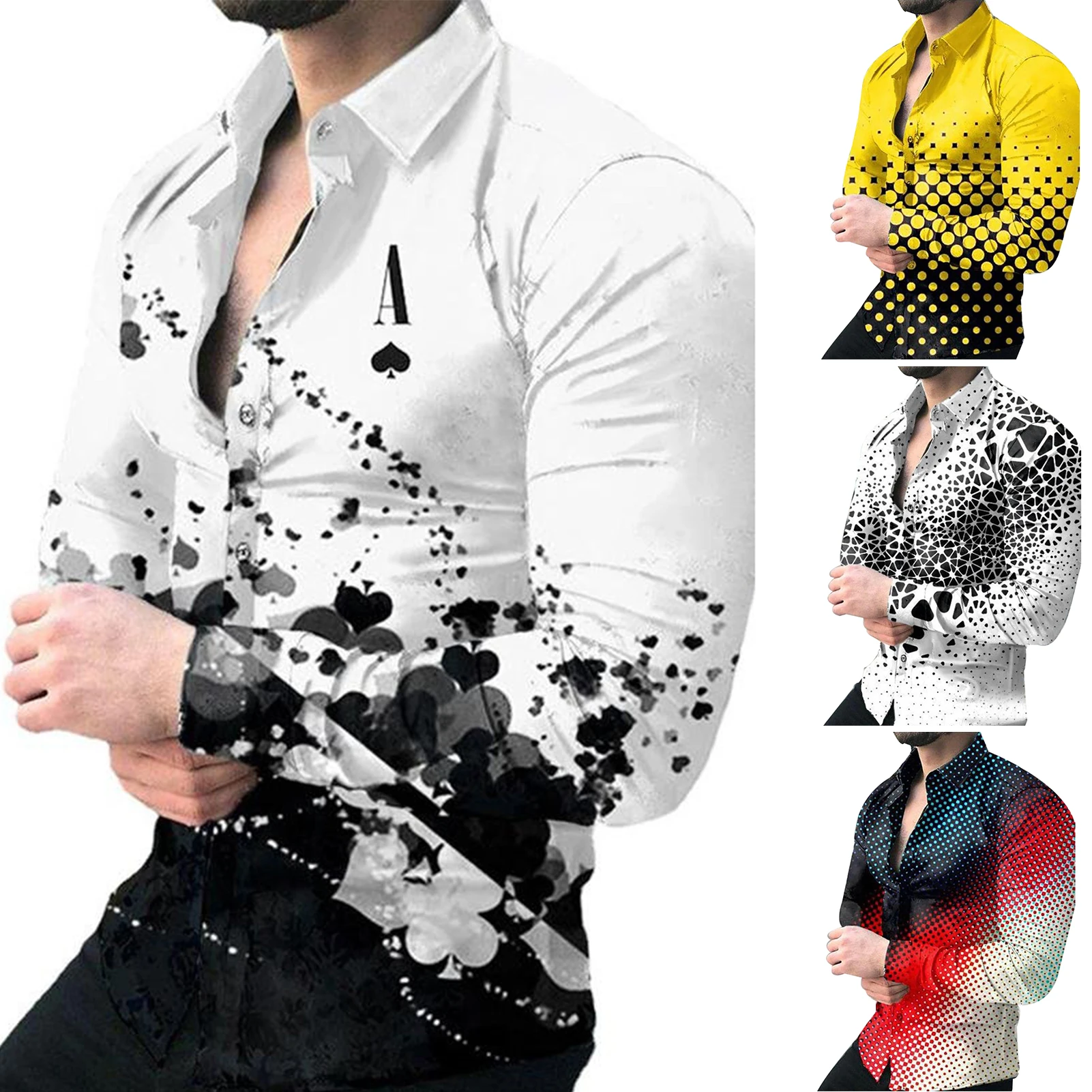 

Men's Casual Tonal Long Sleeve Printed Thin Shirt Fashion Casual Color Contrast Gradient T-shirt with Front Buckle