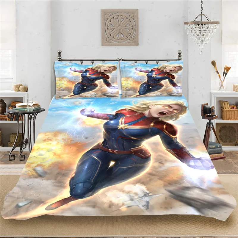 Капитан Марвел мультфильм Король полный размер мягкий комплект постельного