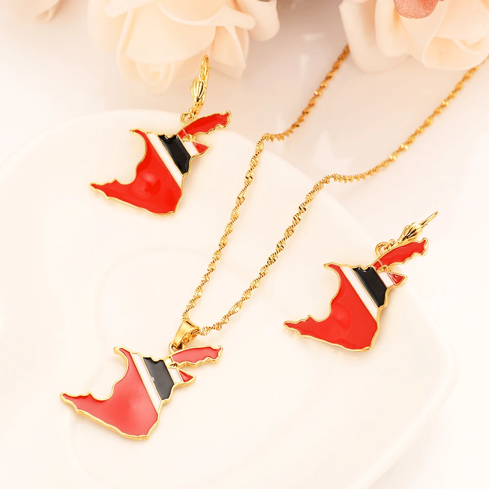 Золотые серьги капельки с изображением флага в виде карты Trinidad and Tobago модные