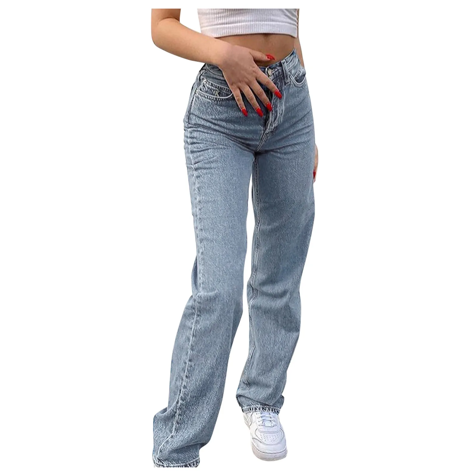 

Women Wide Leg Pants Butterfly Printed Straight Leg Pants High Waist Pockets Fabric Streetwear Trousers Jeans*