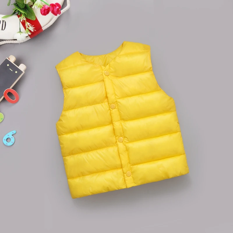 Yellow Sundae Angel/Детские жилеты для девочек Детские Пуховые парки хлопковый теплый жилет милый однотонный жилет для маленьких девочек и мальчиков, верхняя одежда От 1 до 6 лет - Цвет: Yellow