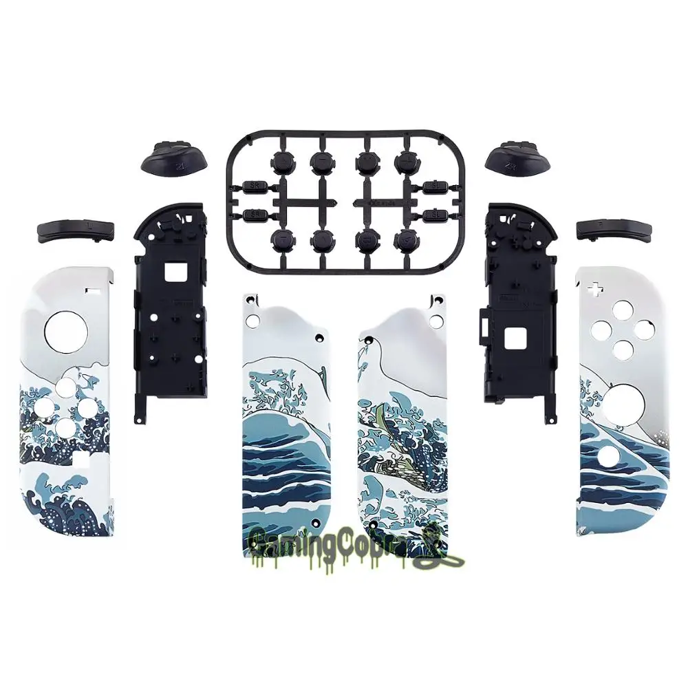 eXtremeRate Soft Touch Grip The Great Wave Controller Housing Shell Case with Full Set Buttons for NS Switch JoyCon &amp OLED |