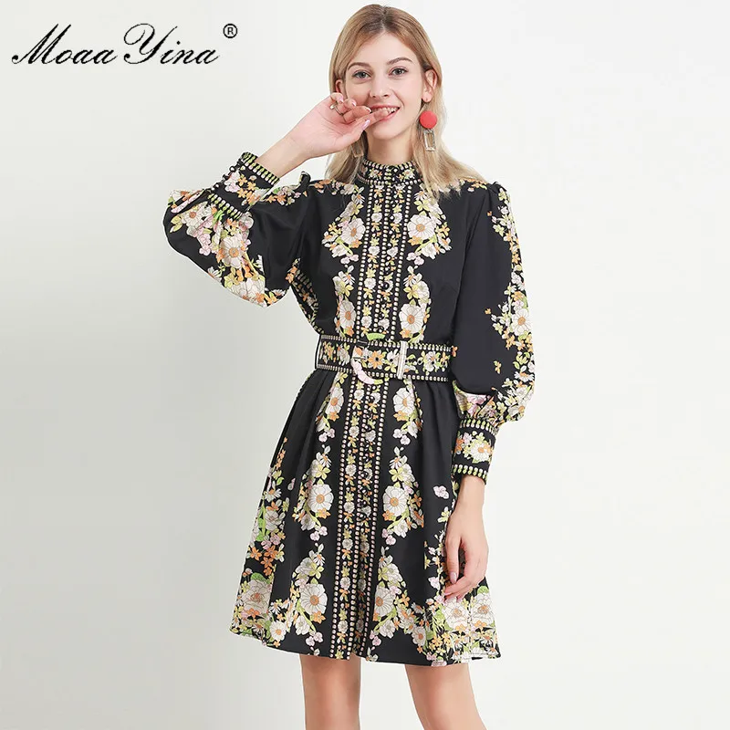 Модное дизайнерское платье MoaaYina весенне-осеннее женское с воротником-стойкой и