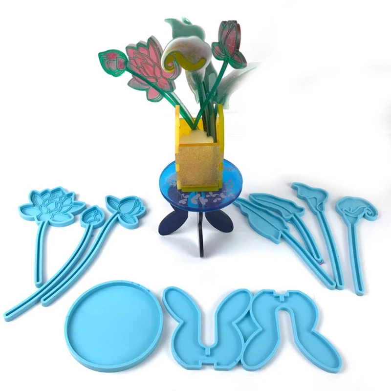 

4 шт цветочным принтом в стиле «сделай сам поднос бутылки силиконовой смолевой комплект пресс-форм ручной работы Лотос цветок лилии эпоксид...