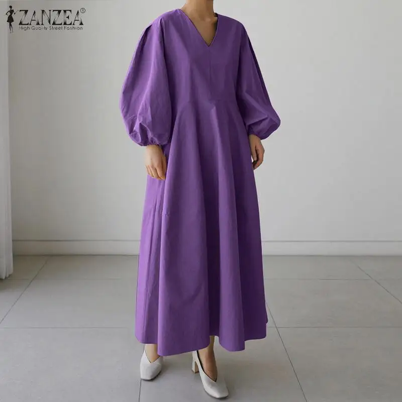 Платье ZANZEA женское с V-образным вырезом элегантный длинный сарафан пышными