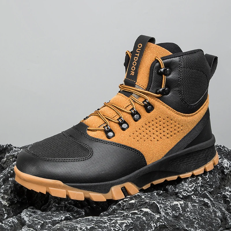 Winter Men Black Hiking Boots Hight Sneakers Fashion Footwear Hiking Shoes Trendy Outdoor Shoes Male Mountain Shoes Climbing