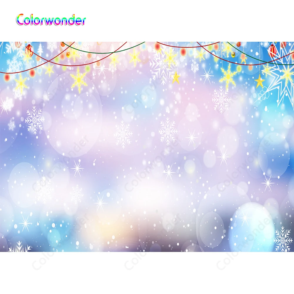 

Winter Wonderland for Decorations Christmas Party Photography White Snowflakes Golden Stars with Polka Dots Backdrops for Studio
