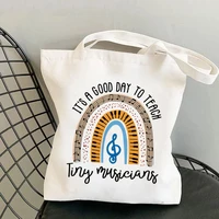 teacher supplies teach tiny musicians printed tote bag women harajuku shopper funny handbag girl shoulder lady gift canvas bag