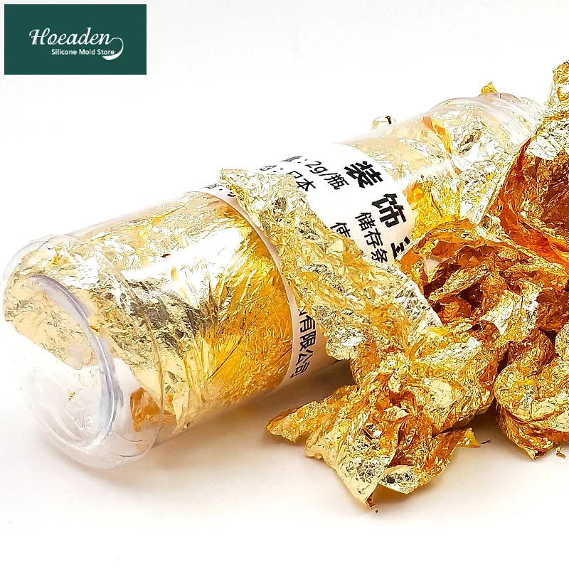 

Luxury Shiny Gold Leaf Flake Resin Epoxy Mold Art Decoration Gold Foil Filling Materials Gilding Decor Candle Making Tool