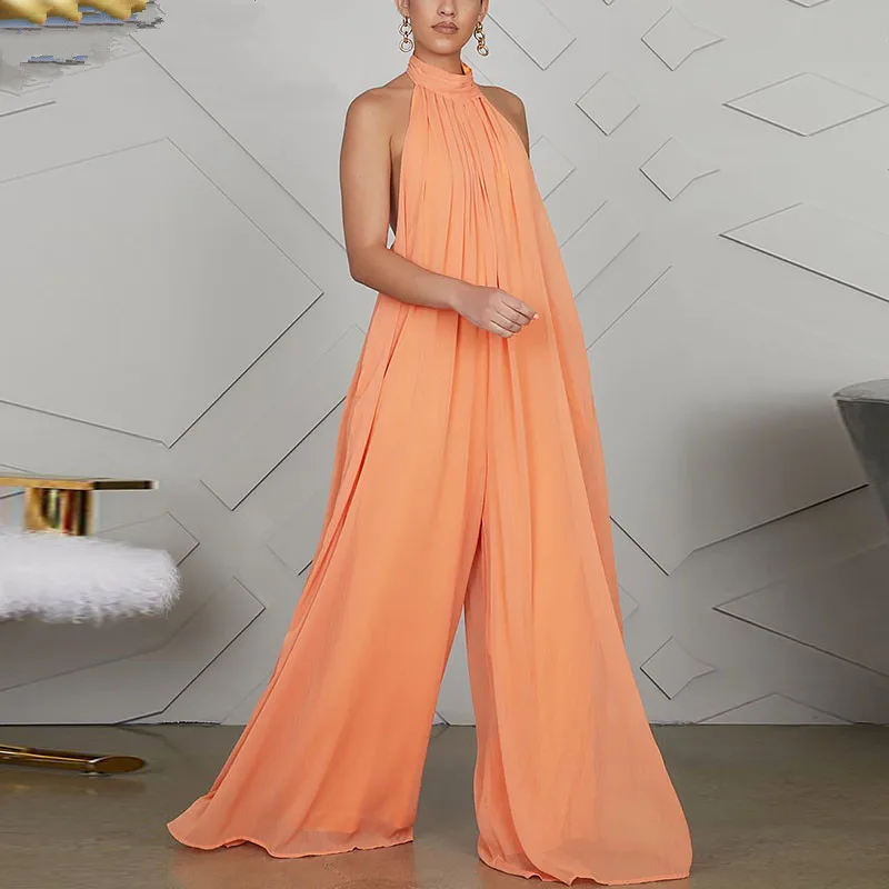 

Женский шифоновый комбинезон, Свободный Длинный комбинезон с открытой спиной, модель 2021, комбинезон для вечеринки в клубе