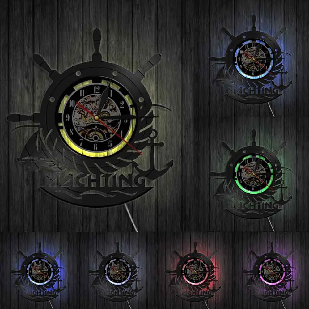 Морской якорь парусники 3D виниловая Запись часы Yachtsman светодиодный настенный