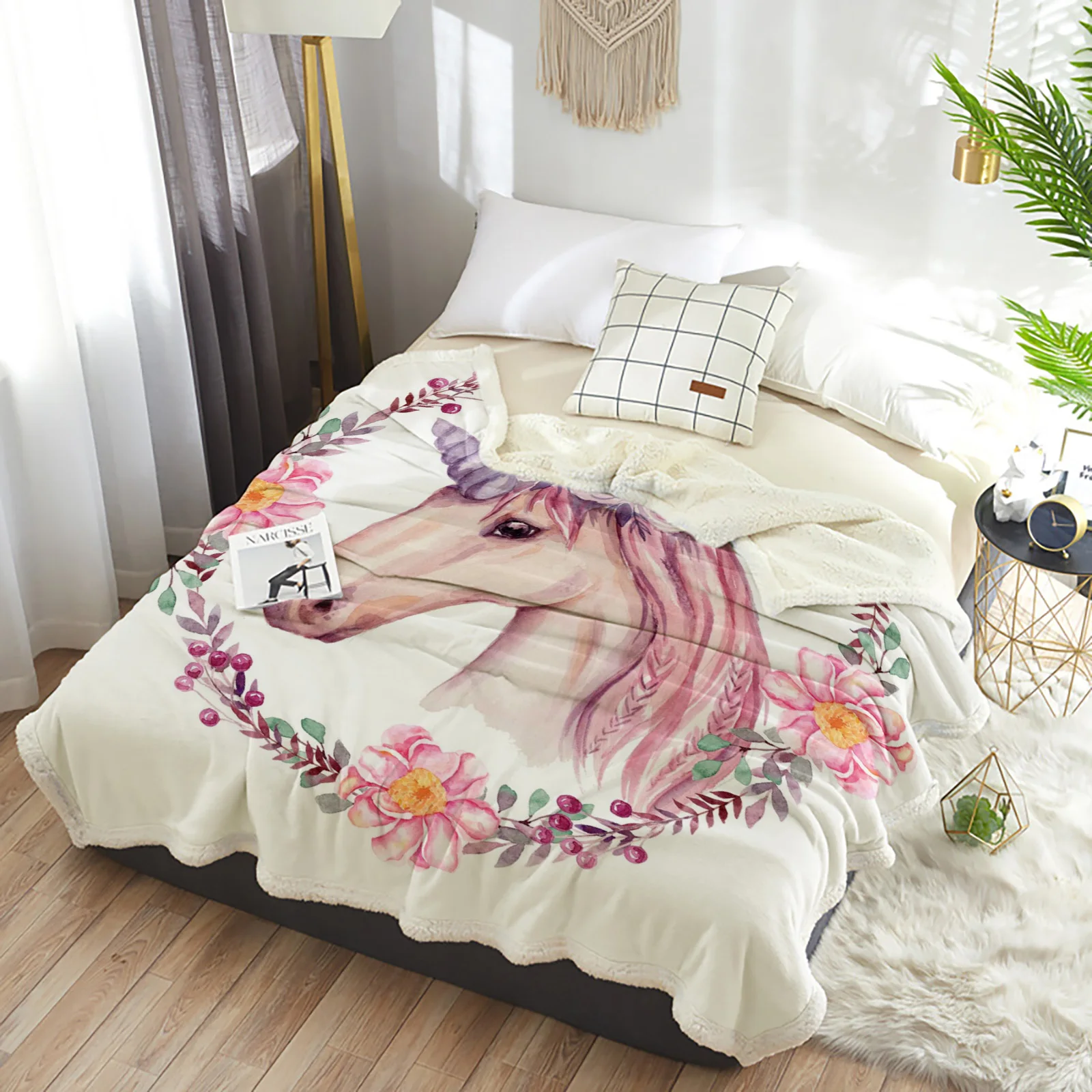 

Wreath Flowers Throw Blanket Winter Warm Fleece Blankets and Throws Blankets for Beds Cashmere Bedspreads
