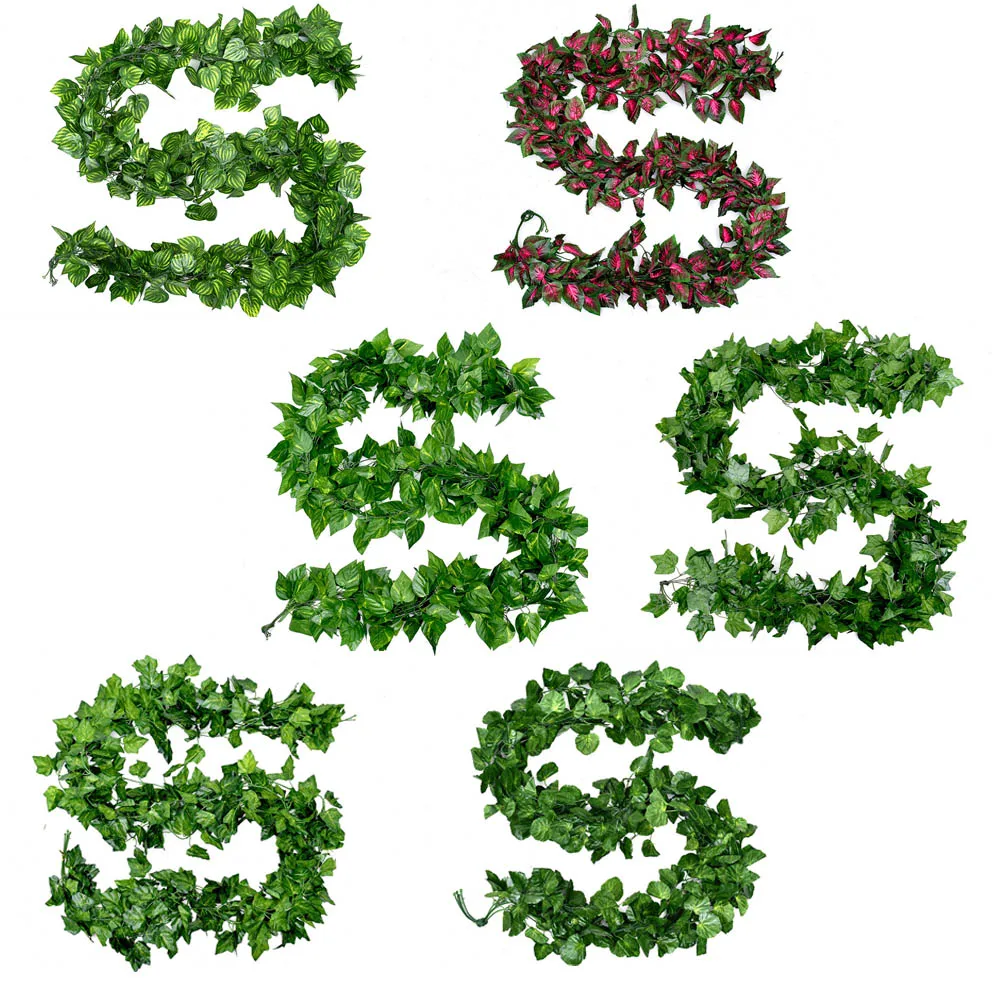 

5 Piece 90 Leaves Fake Foliage Vine Flowers Wreath Garland Plants Leaf Artificial Ivy Home Decor Green Scindapsus Creeper Grape