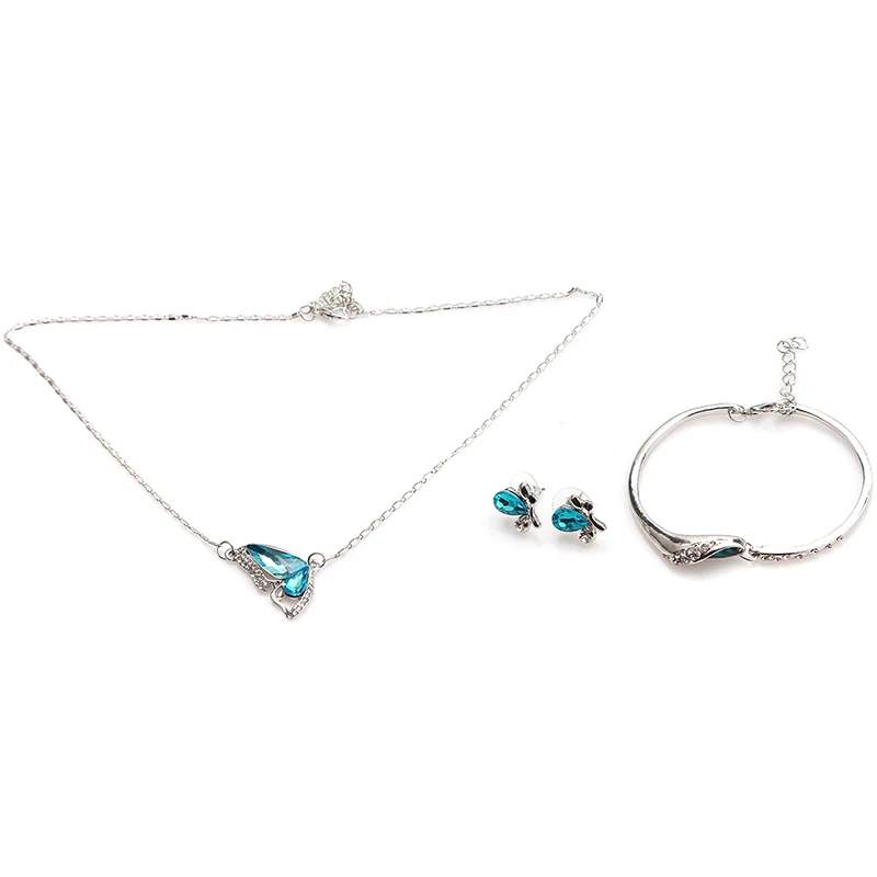 Женские Ювелирные наборы покрытые голубыми искусственными подвесками ожерелье