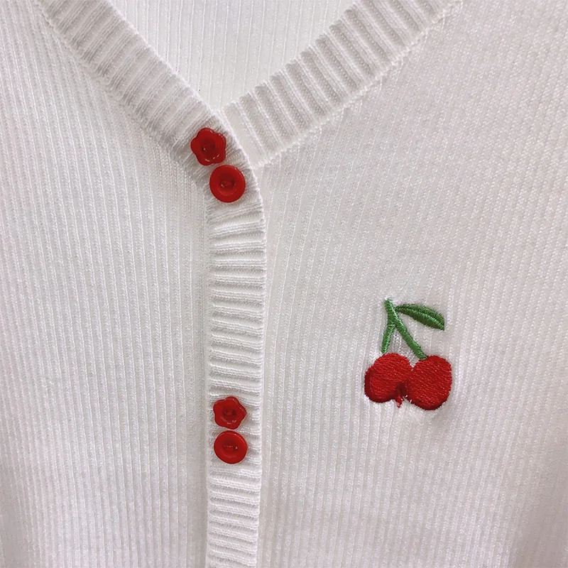 

YOCALOR Cherry Embroidery T Shirt Women Sweet V-Neck Short Sleeve Tees Femme Summer 2020 New Knitted Slim Fit Girls Tops