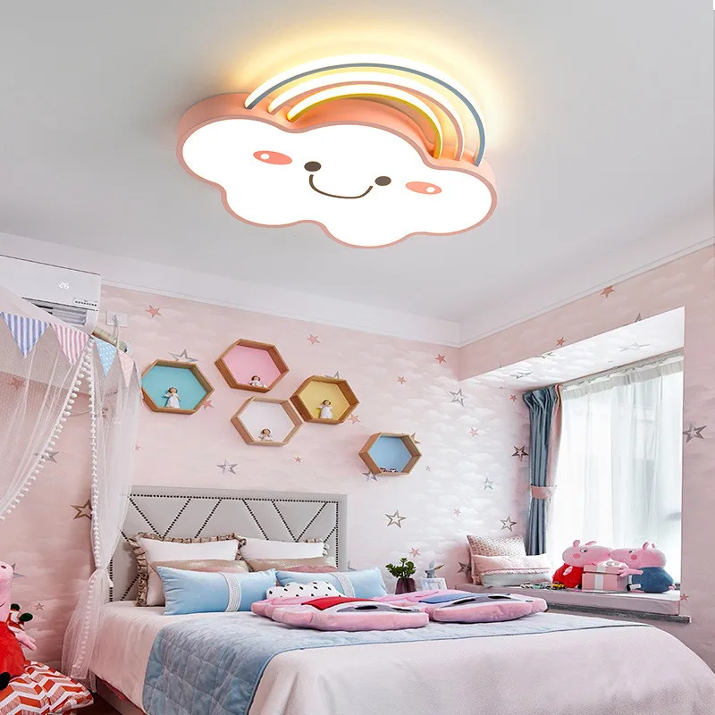 Nordic Modern Childrens Room Smiling Face Rainbow Cloud LED Cartoon Boy And Girl Room Ceiling Lamp For Bedroom Living Room