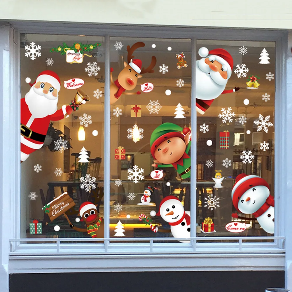 

Christmas Santa Claus Snow Flakes Wall Stickers Window Decal Xmas Theme Wall Decals For Navidad Ornaments Christmas Decoration
