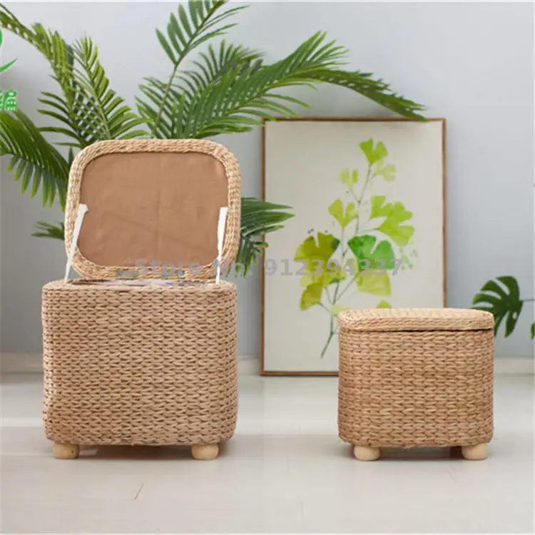 Почтовая упаковка чистая ручная соломенная плетеная табуретка для хранения