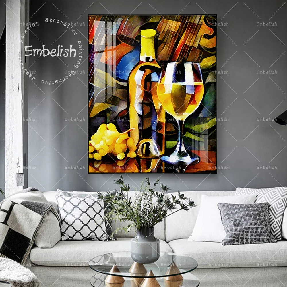 

Embelish 1 Pieces Bottles Glasses Grape Kitchen Home Decor Pictures By Kandinsky Living Room Wall Posters HD Canvas Paintings