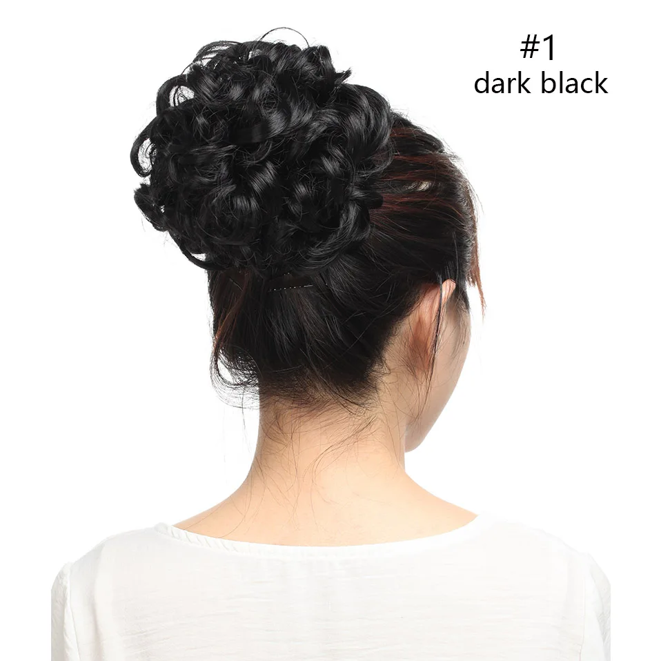 dark black SNOILITE короткий кудрявый шиньон волос булочки для волос с эластичным шнурком Updo булочки для волос Синтетические заколки для волос - Цвет: dark black
