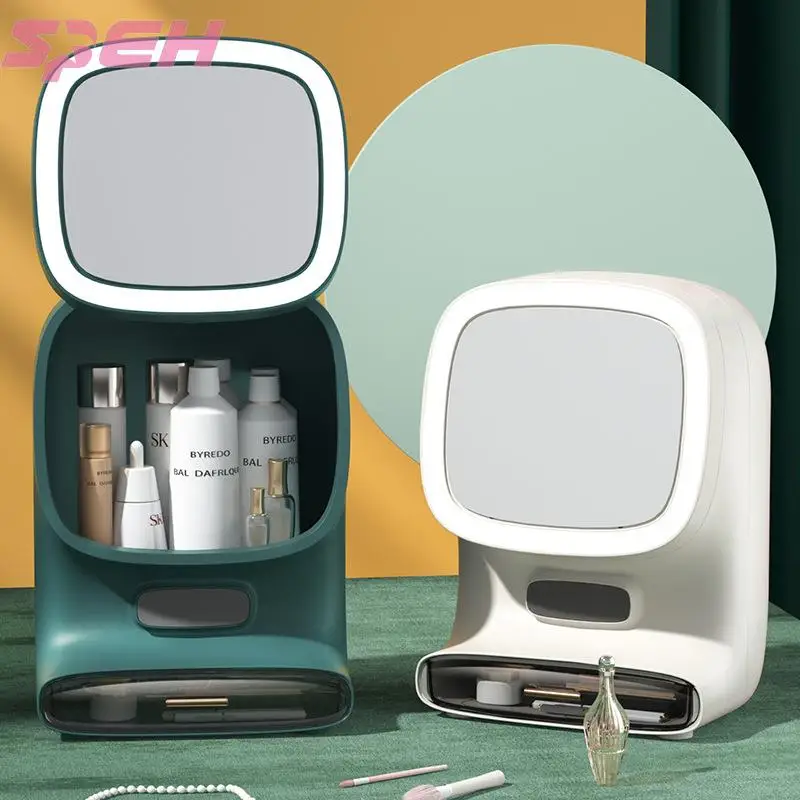 

Умная коробка для хранения косметики, Подарочная коробка с зеркалом и веером, онлайн-знаменитость, коробка для косметики, ящик для хранения ...
