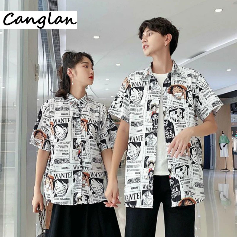 Футболка на пуговицах для мужчин и женщин Слитная одежда с принтом аниме топ