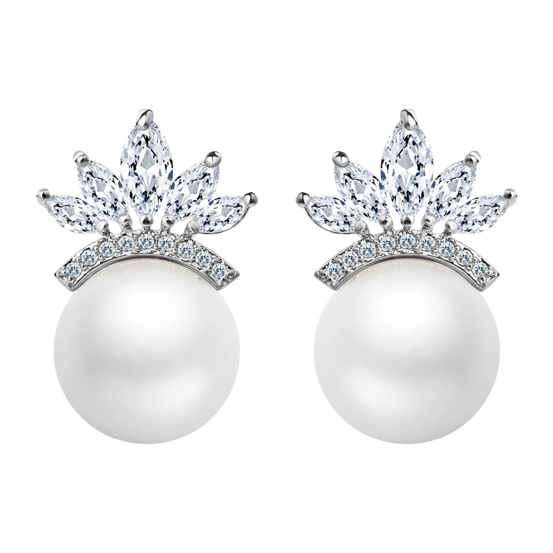 Серьги гвоздики SHUANGR с имитацией жемчуга и кристаллами изысканные круглые серьги