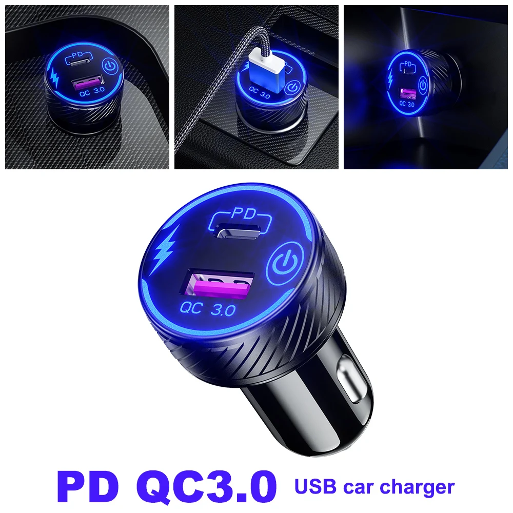 

48 Вт автомобильное зарядное устройство QC3.0 + PD порт быстрая зарядка Автомобильная розетка прикуривателя вольтметр адаптер питания для теле...