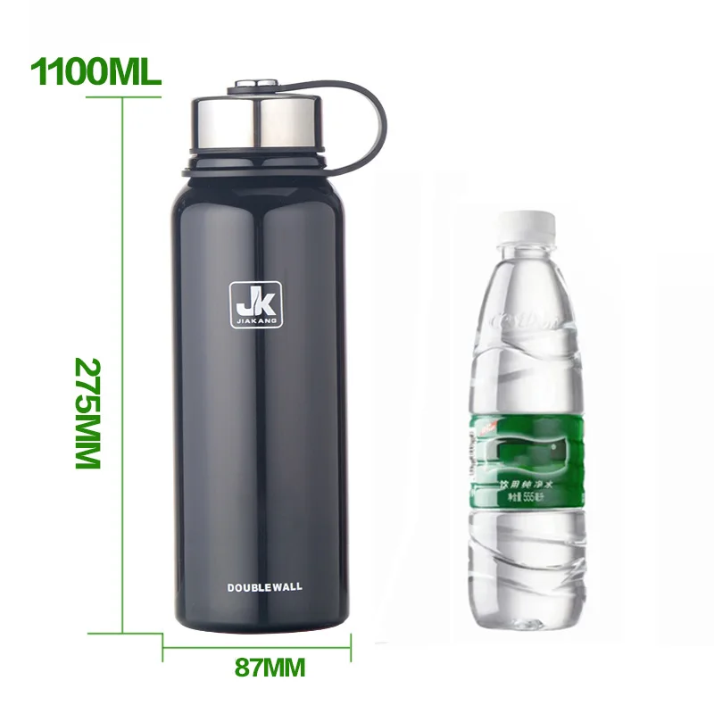 1100ml Blcak Логотип нержавеющая сталь на заказ вакуумная фляга термобутылка двухслойные термосы чашка для бутылок с водой Спортивная уличная шейкер кружка - Цвет: 1100ml Blcak