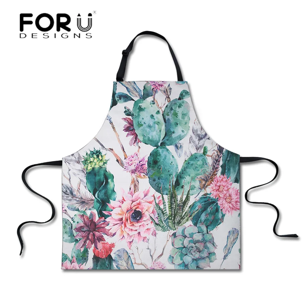 

Кухонный Фартук FORUDESIGNS с акварелью и КАКТУСОМ для женщин маслостойкий шеф-повара фартук для барбекю вечеринки фартук для готовки выпечки ин...