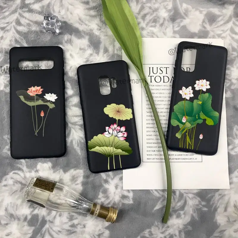 

Chinese Style Ink Lotus Phone Case For Samsung S10 S20 S21 S30 S9 S8 Plus Ultra 5G S10e S6 S7 Edge Silicone Cover