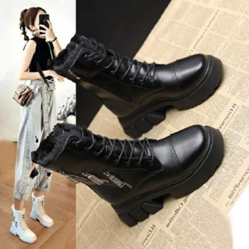 

Boots for Women New Fashion Inside Height Thick-soled English Style Ankle Boots with Thick and Fleece for Women Winter Boots