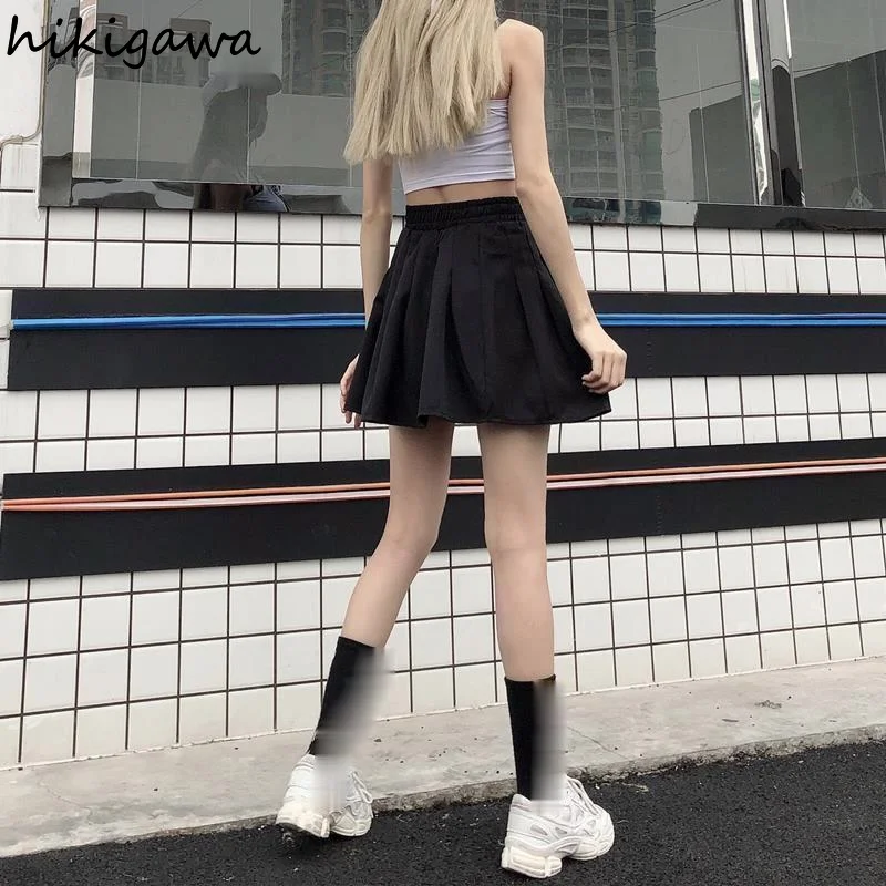 

Hikigawa 2021 Skirts Women High Waist A-line Mujer Falda Pocket Pleated Mini Skirt Solid Fashion Summer Faldas Ladies Clothes