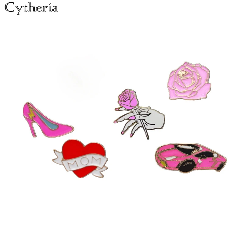 Красный розовый эмаль булавка в комплекте ручная работа на высоком каблуке виде