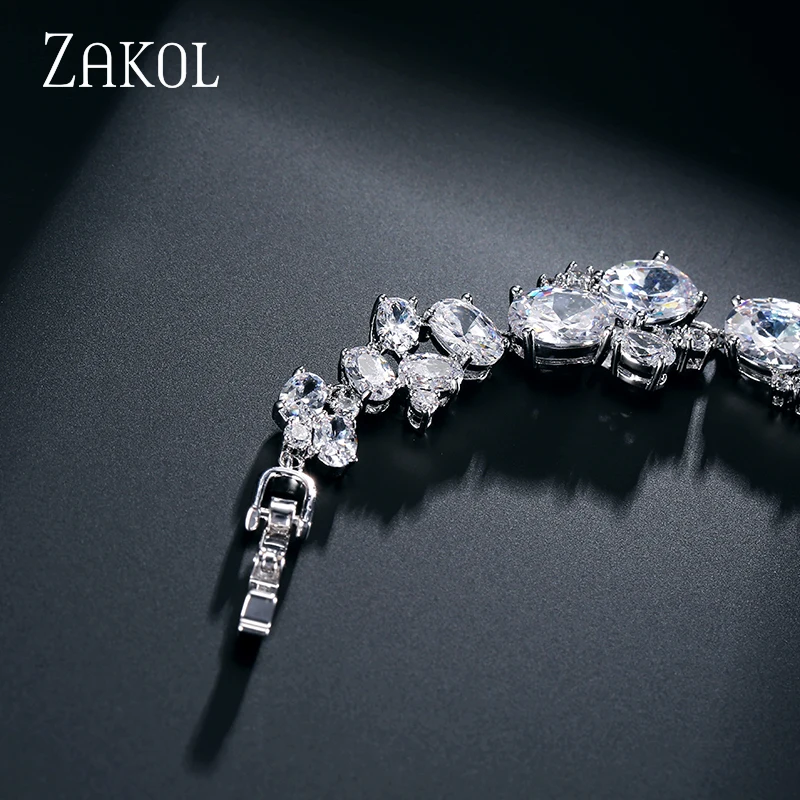ZAKOL роскошные овальные кубические циркониевые браслеты белого цвета свадебные