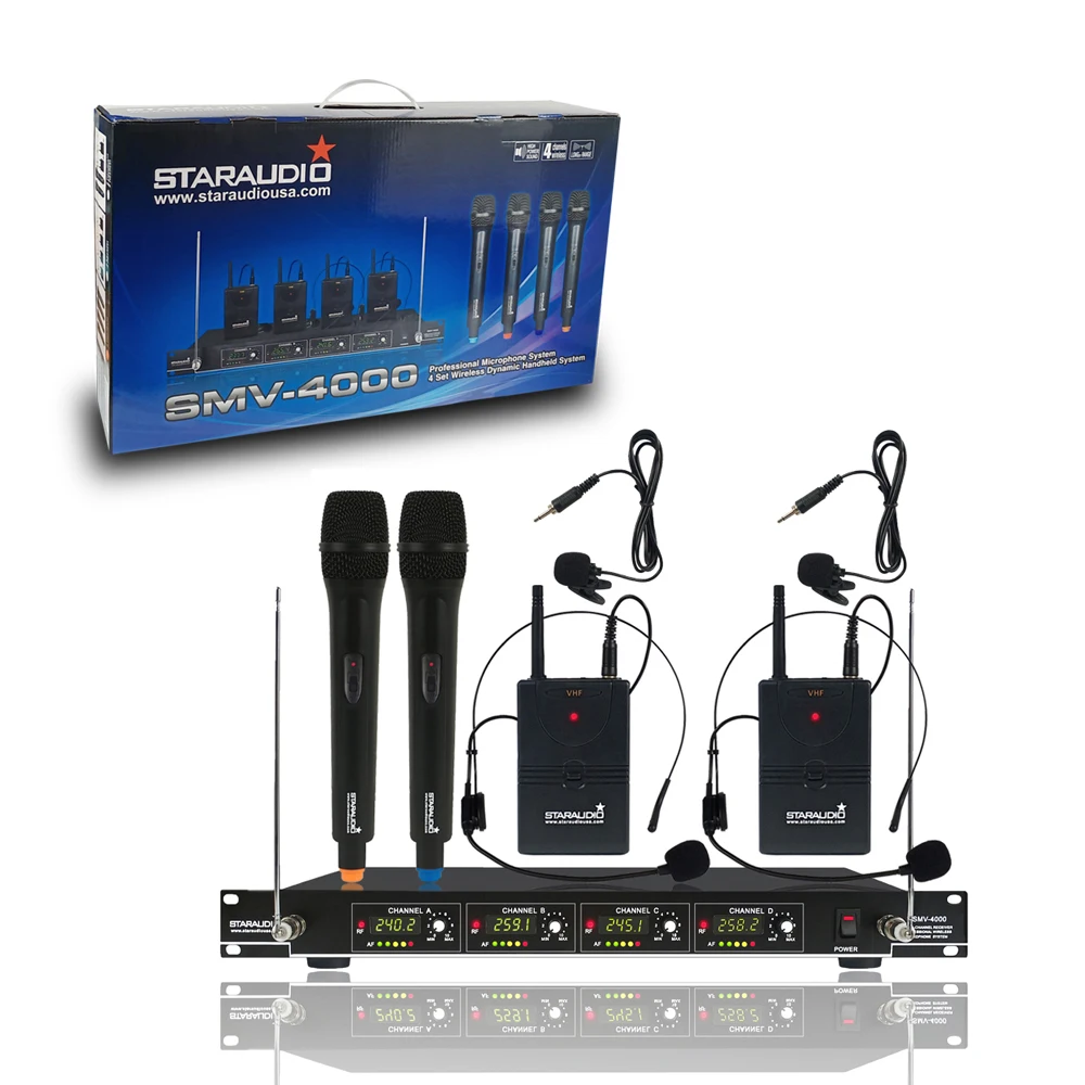 4-канальный цифровой светодиодный дисплей УКВ-микрофон 2-канальный ручной