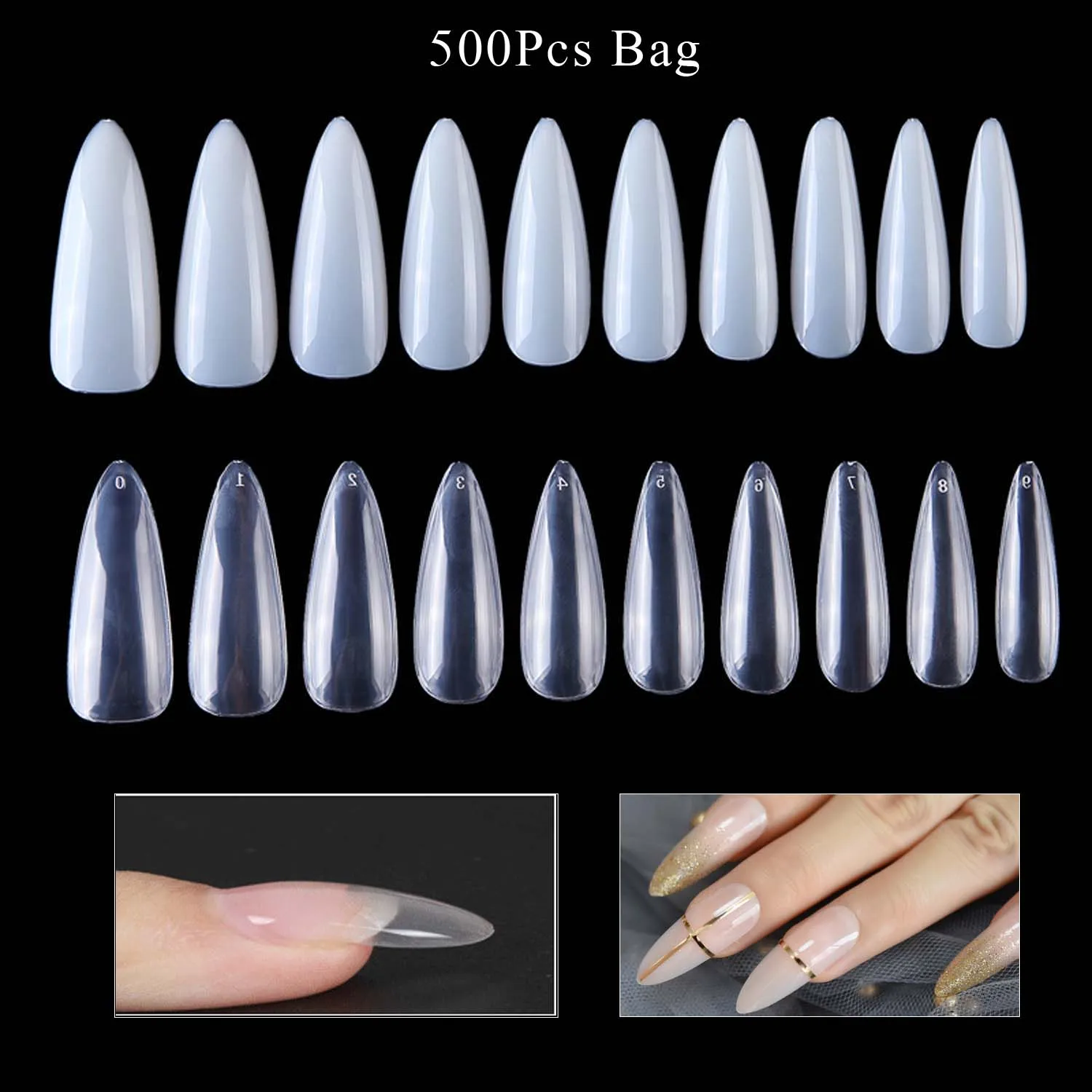 

500Pcs/Lot Gelly Tips Soft Gel Nail Extension System Full Cover Pre-shaped Sculpted Long Almond Stiletto False Tip
