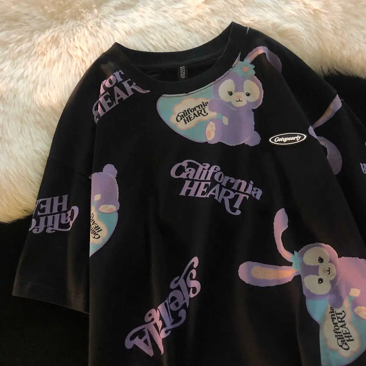 

Kawaii Rabbit Print Loose Women T Shirt Blouse Oversize Woman Harajuku Cute Streetwear Tops Female Fashion T-Shirt 2021 New